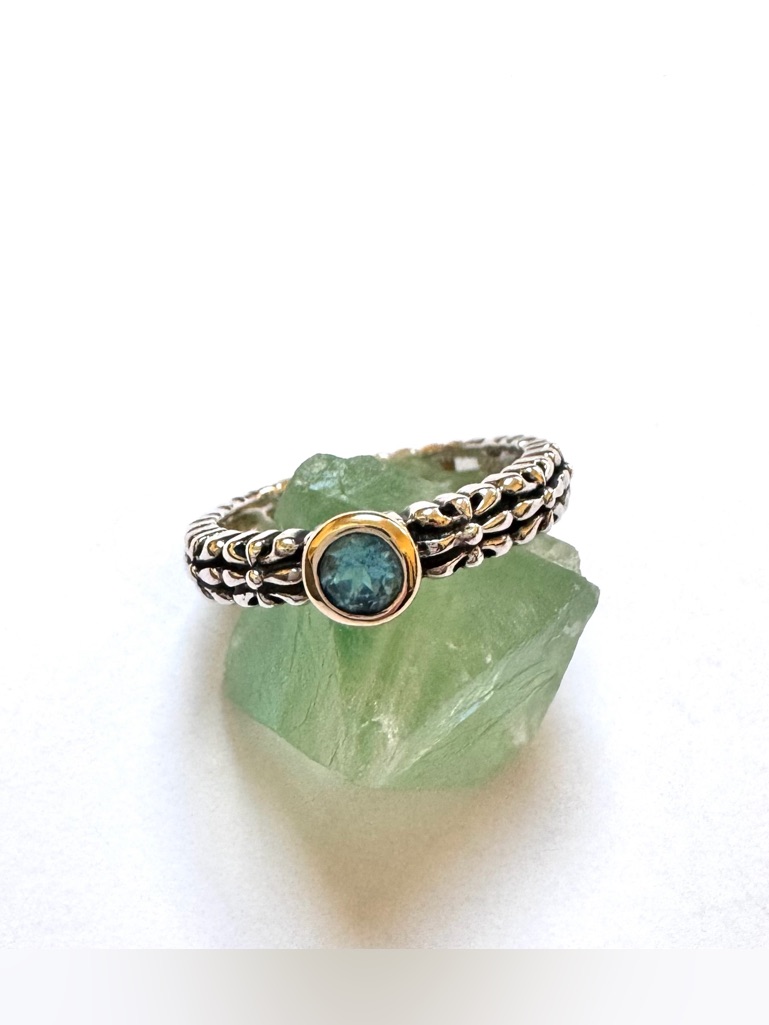 Town & Country Ring Sterling 925 14k Blue Topaz Band Ring S7-7.25 Excellent Cond